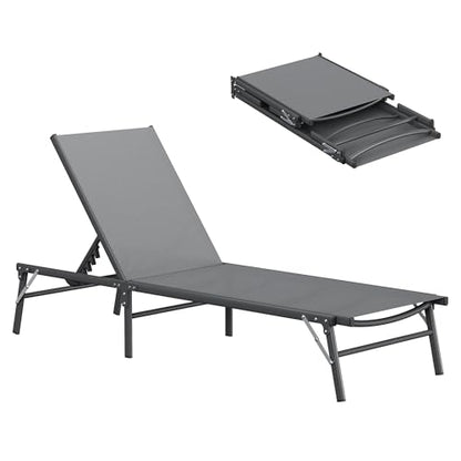 UDPATIO Foldable Patio Lounge Chairs Outdoor Chaise Lounge with 5-Positions Poolside Lounge Chairs with Portable Design for Pool, Beach, Deck, Backyard No Assembly(1 PCS)