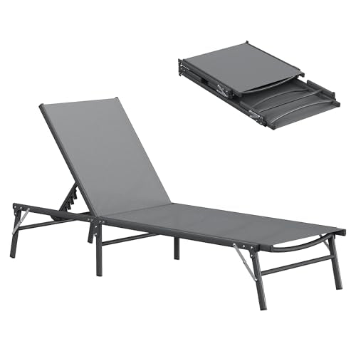UDPATIO Foldable Patio Lounge Chairs Outdoor Chaise Lounge with 5-Positions Poolside Lounge Chairs with Portable Design for Pool, Beach, Deck, Backyard No Assembly(1 PCS)