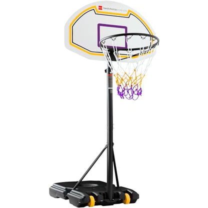 Best Choice Products Kids Height-Adjustable Basketball Hoop, Portable Backboard Set w/ 2 Wheels, Fillable Base, 70.5in to 82.3in Tall - style: Purple/Yellow