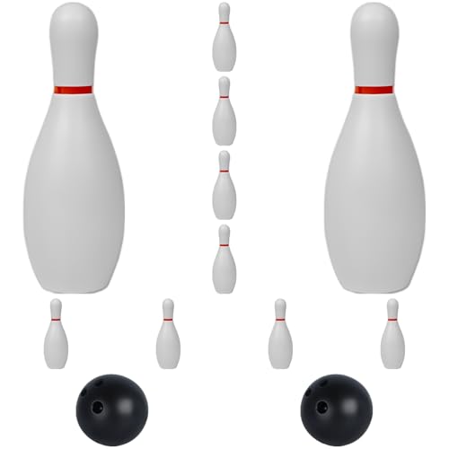 12 Pcs Bowling Set for Preschoolers, 10 Plastic Mini Pins 6.3 in Tall, 2 Balls 2.8 in Wide, Reusable Bowling Game for Indoor Outdoor Play, Parties and Family Fun