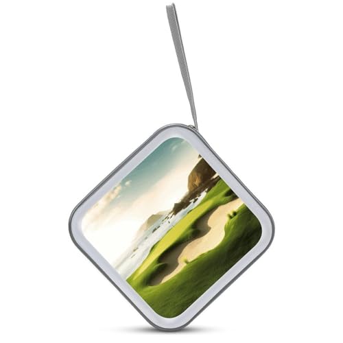 Beach Golf Course CD Case 40 Capacity CD/DVD Case Holders Hard Plastic DVD Disc Cases Portable Zipper CD Cases Holder Disc Storage Organizer Wallet Bag for Car Home Travel