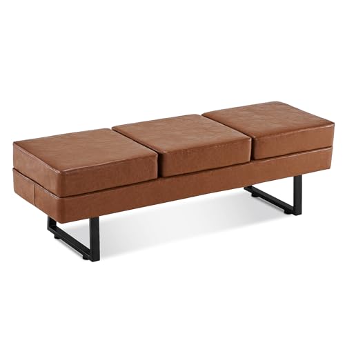 BarberPub Waiting Room Chairs, Heavy Duty Office Guest Reception Bench, Faux Leather Upholstered Lobby Chairs for Salon, Conference Room 7008 (Cognac) - color: Cognac