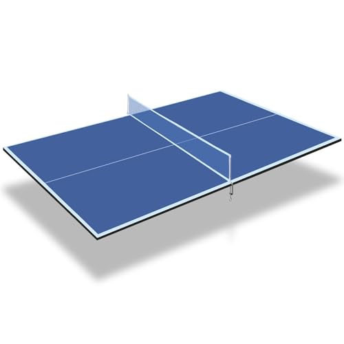Foldable Ping Pong Table Top for Billiard Table, 6FT/7FT/8FT/9FT Table Tennis Table Topper for Pool Table, Indoor Outdoor Portable Table Tennis Conversion Top w/Net & Foam Padding - color: Blue, size: 9x5FT