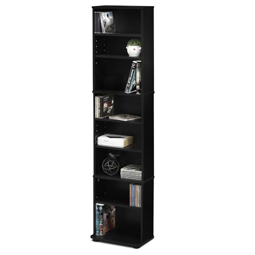 Furinno JAYA DVD Shelf, 8-Tier Tall Narrow CD Rack, Media Shelf with Adjustable Shelves, DVD Storage Cabinets for CD Blueray Game Disc, Easy Assembly, for Living Room, Home Office, Espresso - color: Espresso, size: 8-Shelf