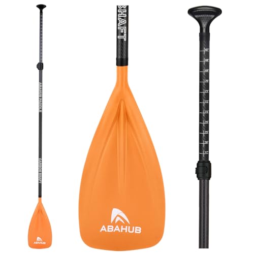 Abahub 1 x 3 Section Carbon Fiber SUP Paddle, Adjustable 67''-86'' Stand Up Paddle Lightweight Carbon Shaft, Black/Blue/Yellow/Green/Orange/Red Plastic Blade + Paddle Bag - color: Orange-SUP Paddle