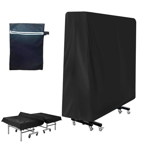 Outdoor Ping Pong Table Cover Outdoor Waterproof Table Tennis Cover Ping Pong Protection for Outdoor Indoor 9x5 FT Folding Tennis Tables 210D Universal with Storage Bag - color: Black, size: 64.96in*27.55in*72.83"