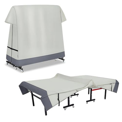 Ping Pong Table Cover Outdoor Waterproof, Dual Function Table Tennis Cover Fits Both Folding Tables and Flat Tables Indoor & Outside 68" L x 6"/30" W x 62" H - color: Beige