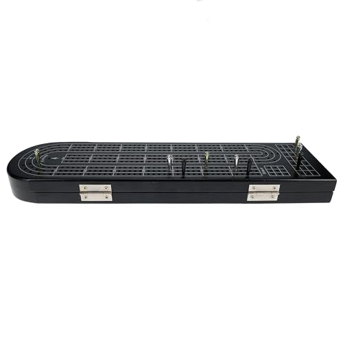 Pacific Shore Games Wooden Cribbage Board Game Set, Black Stained Continuous 3 Track for 2-3 Players with Card Storage - color: Black