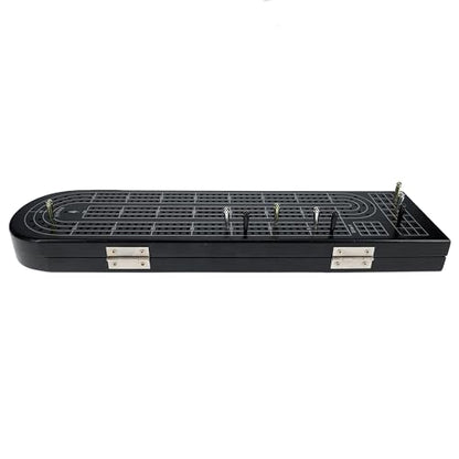 Pacific Shore Games Wooden Cribbage Board Game Set, Black Stained Continuous 3 Track for 2-3 Players with Card Storage - color: Black