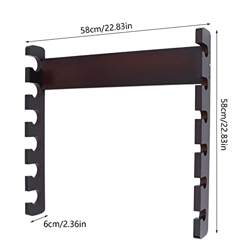 6 Hole Billiards Snooker Cue Rack, Sycamore Wood, Dark Brown, Wall Mounted, Horizontal Storage, 58 x 6 x 58cm - style: style 11