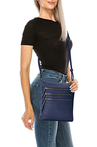 Solene Crossbody Bag Functional Multi Pocket Messenger Purse Top Zip Closure Shoulder Handbag With Adjustable Strap - color: Navy