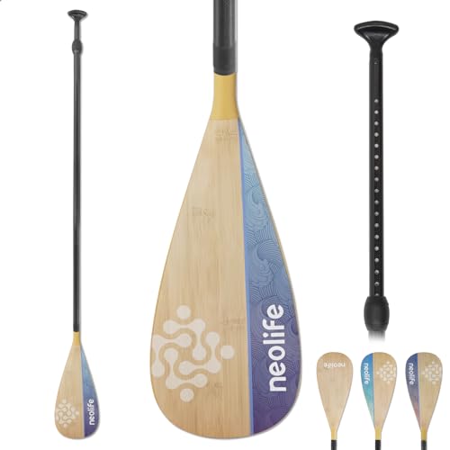 SUP Paddleboard Paddle with Carbon Fiber Shaft and Enhanced PP Blade, Adjustable Stand Up Paddle Board Paddle, 66-82" (170-210 cm), Bamboo Pattern Series - color: Bamboo&Blue Wave Pattern