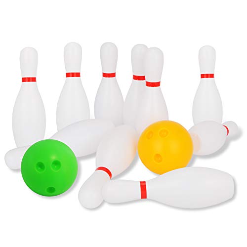 Liberry Kids Bowling Set, 10 Plastic Toy Bowling Pins & 2 Balls, Toddler Indoor Outdoor Sports Games, Educational Birthday Gifts for Boys Girls Ages 2 3 4 5 (White) - color: White