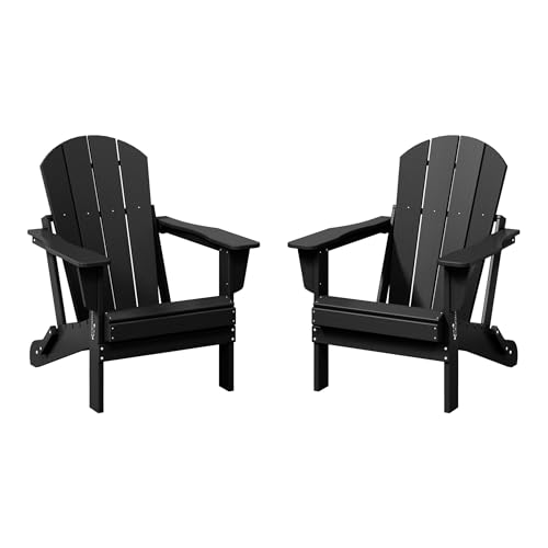 WestinTrends Malibu 2 Piece Set Outdoor Folding Poly Adirondack Chair, Black - color: Black, size: 2 Chair