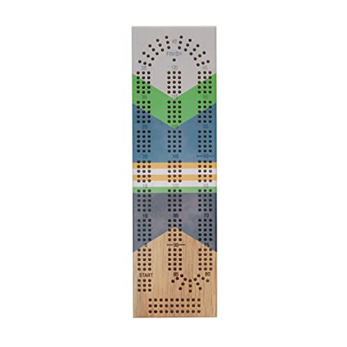 Pacific Shore Games Canoe Cribbage Board Game Set, Placid Nautical Print, Continuous 3 Track Travel Cribbage Boards Unique, Wooden Board Games for Adults, 9 Metal Cribbage Pegs, 12 Inches - style: Placid