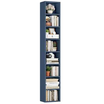 FOTOSOK 8-Tier Media Tower Rack, 11.6 X 9.3 X 70.9 Inches CD DVD Slim Storage Cabinet with Adjustable Shelves, Tall Narrow Bookcase Display Bookshelf for Home Office, Blue - color: Blue