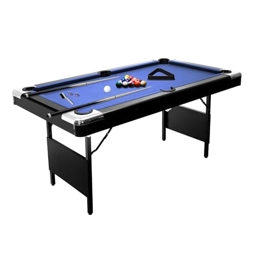 6FT Folding Pool Table for Adults & Famil, Portable Billiards Table Set with Full Accessories, Includes Balls, 2 Cue Sticks, Chalk, Felt Brush, for Home, Basement, Man Cave, Black - color: Blue-6FT