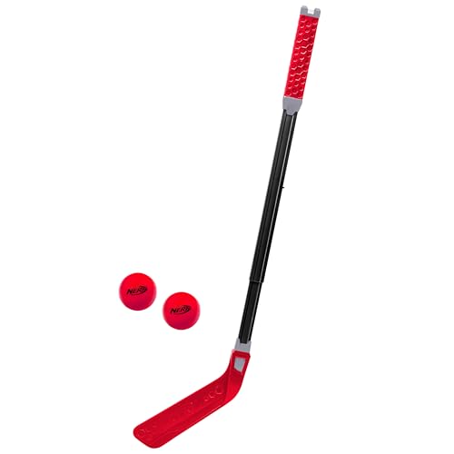 Nerf Flexplay Kids Hockey Stick + Ball Set - Indoor + Outdoor Street Hockey Set - Adjustable Height Stick Balls Included - style: 1 Stick & 2 Balls