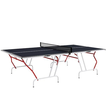 GOWE Full Size Ping Pong Table, Folds into Quarters, Portable Table Tennis Table with Net, Paddles, Balls, MDF, Charcoal Gray