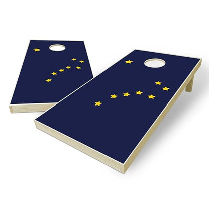 State Flag Solid Wood Regulation Cornhole Set 4 Feet x 2 Feet Includes Set of 8 Bags and Carrying Case with Optional LED Lights and Lamination - style: Alaska