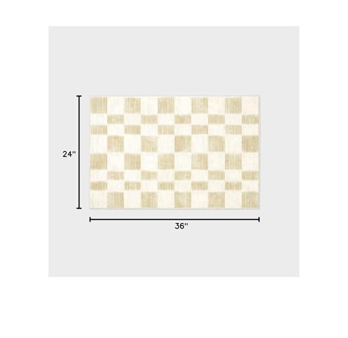 EVERGRACE Checkered Plaid Area Rug 2x3, Soft Fuzzy Faux Wool Rugs Washable Anti Slip Rugs Small Rug Carpet for Entryway Bedroom Living Room Hallway Kitchen Dining Room and Laundry Room, Beige - color: Beige, size: 2' x 3' (Rectangular)
