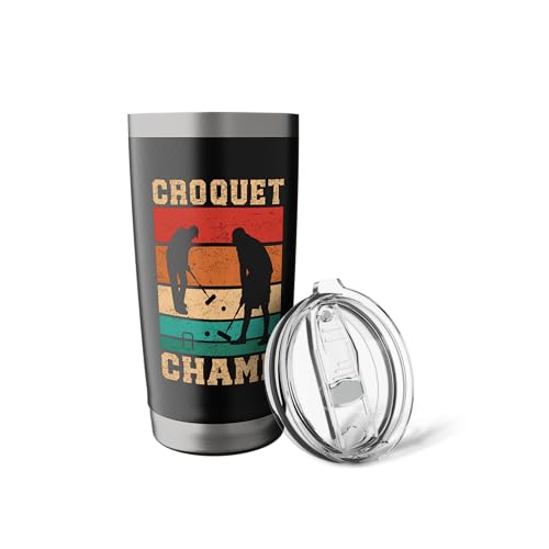 Croquet Champ Retro Funny Lawn Game Player Quote Stainless Steel Insulated Tumbler - color: Black