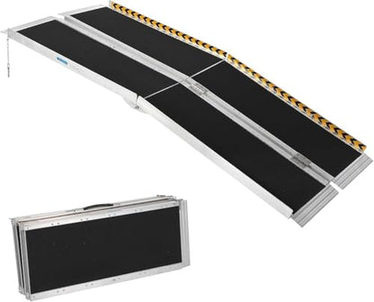 5 Feet Portable Wheelchair Ramp 600LBS Capacity Non-Skid Aluminum Handicap Ramps,Seamless Folding Threshold Ramp Wheel Chair Ramp for Doorways - size: 5 feet