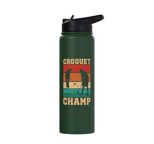 Croquet Champ Retro Funny Lawn Game Player Quote Stainless Steel Insulated Water Bottle - color: Dark Green