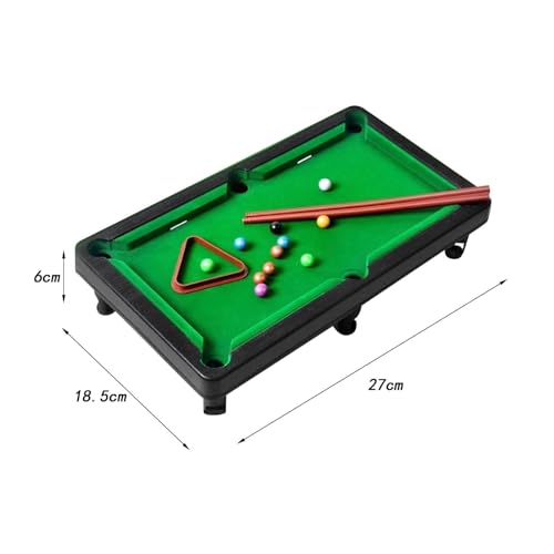 1 Piece Mini Tabletop Pool Set Billiard Game Portable Desk Pool Table Game Balls Pool Cues Triangle Rack PP Material Suitable for Kids Adults Indoor P, 27x18.5x6cm