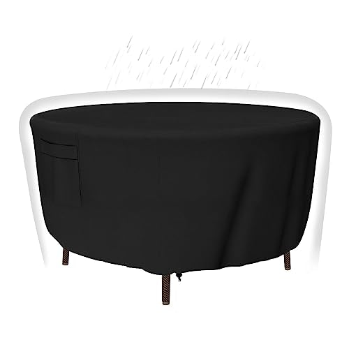 Tuyeho Heavy Duty Round Patio Table Cover (62D x 28H Inch), Waterproof & Weather Resistant, Anti UV - Black - color: Black, size: DIA 62*28 inch