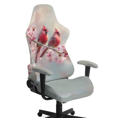 Suobstales Cardinal Cherry Blossom Pattern Gaming Chair Covers Waterproof Cat Scratch Proof Stretch Game Chair Cover with Armrest Anti-Scratch Protection for Ergonomic Gaming Rotating Desk Chair - color: Cardinal Cherry Blossom