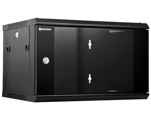 RackPath 6U Wall Mount Network Rack Cabinet – Quiet Cooling Fan, Locking Glass Door, 17.7" Deep (450mm), Removable Locking Side Panels, Fits 19" IT & A/V Equipment - size: 6U