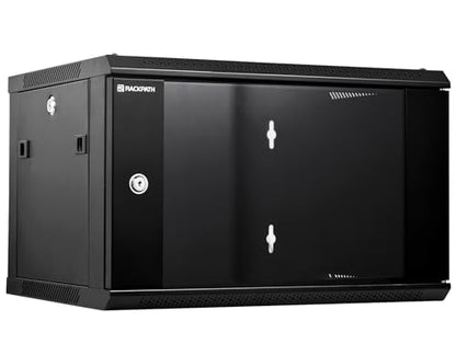 RackPath 6U Wall Mount Network Rack Cabinet – Quiet Cooling Fan, Locking Glass Door, 17.7" Deep (450mm), Removable Locking Side Panels, Fits 19" IT & A/V Equipment - size: 6U