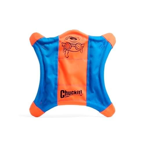 Chuckit! Flying Squirrel Fetch Dog Toy - Water Floating Flyer - Soft and Durable Polyester Canvas Construction - For Medium Dogs - Size Medium - 9.5-inch Diameter - Pack of 1 - Orange and Blue - size: Medium