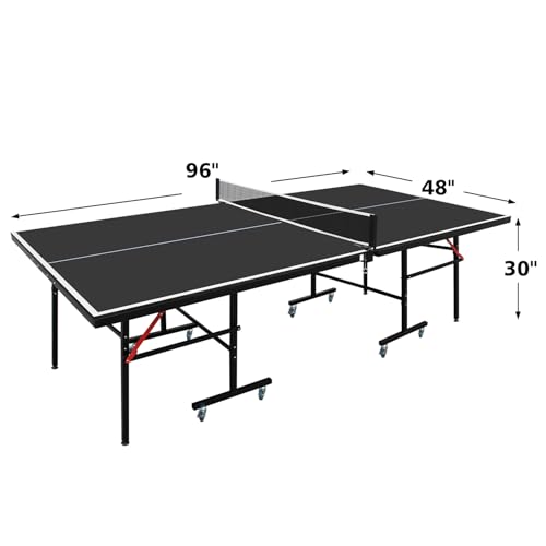 Foldable Indoor Ping Pong Table: 8ft Regulation Size Table Tennis Set - 10-Minute Setup & Solo Playback Mode for Home Office Games - Compact Storage 59" x 48" x 16" with Net & Paddles