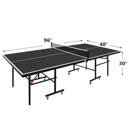 Ping Pong Table Foldable Indoor 8/8.5/9FT Single Player Playback Mode Game Set with Paddles and Balls - color: Black-8x4FT-Wheels