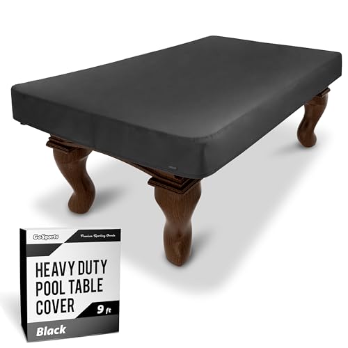 GoSports 6, 7, 8 & 9 ft Premium Leatherette Pool Table Cover - Waterproof & Tearproof - Heavy Duty Indoor & Outdoor Billiard Table Cover - color: Black, style: 9 ft (112" L x 62" W x 8" H)