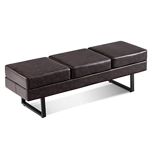 BarberPub Waiting Room Chairs, Heavy Duty Office Guest Reception Bench, Faux Leather Upholstered Lobby Chairs for Salon, Conference Room 7008 (Brown) - color: Brown