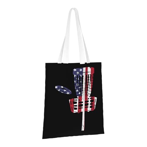 NIENIE Usa Flag Disc Golf Tote Bag for Women Shopping Bags Reusable Large Capacity Casual Shoulder Handbags DIY Gift Bags Cute Canvas Tote Bag
