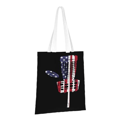 NIENIE Usa Flag Disc Golf Tote Bag for Women Shopping Bags Reusable Large Capacity Casual Shoulder Handbags DIY Gift Bags Cute Canvas Tote Bag