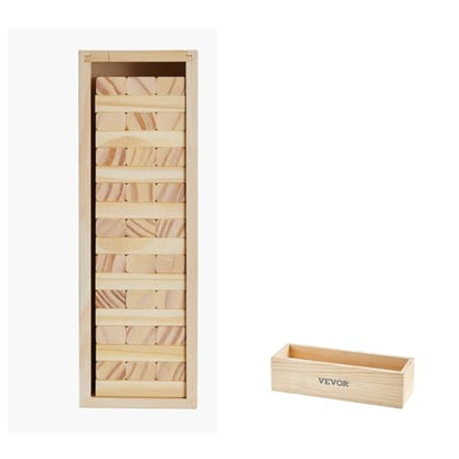 VEVOR Tumbling Timber Toy, 54 Blocks, Pine Wood Tumbling Tower Game with Storage Crate, Tumble Tower Blocks, Multiple Ways to Play Wooden Stacking Game for Indoor and Outdoor Family Gatherings
