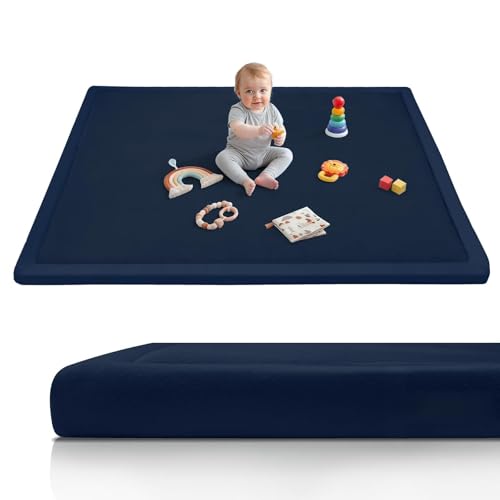 2-Inch Extra Thick Baby Floor Mat, 79"x59" Large Nursery Rug with Powder-Free Memory Foam, Water-Resistant Flannel Cover & Non-Slip Base for Tummy Time and Crawling, Navy Blue - color: Navy Blue, size: 79" X 59" X 2"