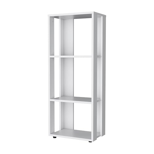 16" Stylish Storage Cabinet with 3-Open-Shelf, Functional Sideboard with Scratch-Resistant Melamine, Living Room Cabinet with Sturdy Construction for Bedroom Office Study, White