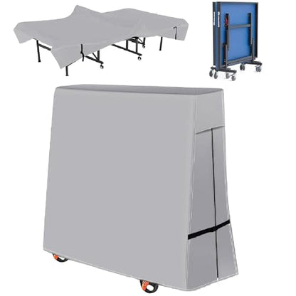 Ping Pong Table Cover 600D Oxford Fabric, Table Tennis Cover Waterproof Sunproof Indoor & Outdoor Fits Universal 9x5 FT Tables Folding & Flat Tables with Zipper & Buckles - color: Grey