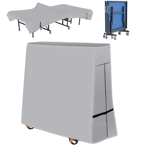 Ping Pong Table Cover 600D Oxford Fabric, Table Tennis Cover Waterproof Sunproof Indoor & Outdoor Fits Universal 9x5 FT Tables Folding & Flat Tables with Zipper & Buckles - color: Grey