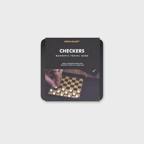 Iron & Glory Magnetic Travel Checkers Set Durable Tin Case with Secure Magnetic Pieces, Compact & Portable Board Game Family Strategy Game with Carry Pouch for Easy On-The-Go Fun, Ideal Novelty Gift - color: Travel Checkers