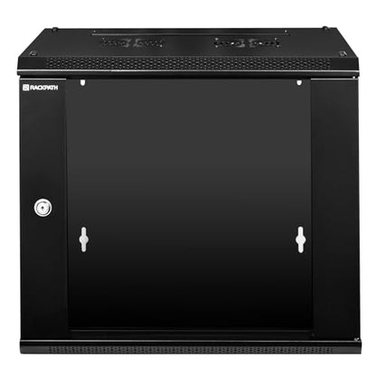 RackPath 9U Wall Mount Network Rack Cabinet – Quiet Cooling Fan, Locking Glass Door, 17.7" Deep (450mm), Removable Locking Side Panels, Fits 19" IT & A/V Equipment - size: 9U