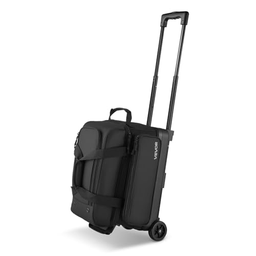 VEVOR Bowling Ball Bag, 2-Ball Bowling Bag with Wheels, Featuring a Separate Compartment for Shoes (Up to US Size 16) & Oversized Accessory Pocket, Retractable Handle Extends to 41.32 in - style: Black