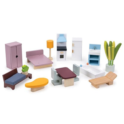 Mentari Toys - Cedar Chalet - Mid-Century Modern Dollhouse for Kids - Fully Furnished, Sustainable Rubberwood, Educational Toy for Toddlers & Preschoolers Age 3+