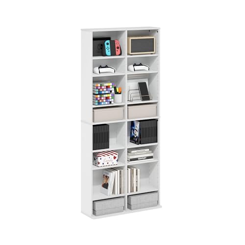 Furinno Jaya DVD Shelf, 16-Shelf Wide CD Rack, Media Shelf with Adjustable Shelves, 8 x 2 DVD Storage Cabinets for CD Blueray Game Disc, Easy Assembly, for Living Room, Home Office, White - color: White, size: 16-Shelf